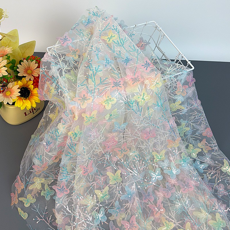 Ethnic Fabric - 90x130cm Gradient Butterfly Sequin Tulle Fabric