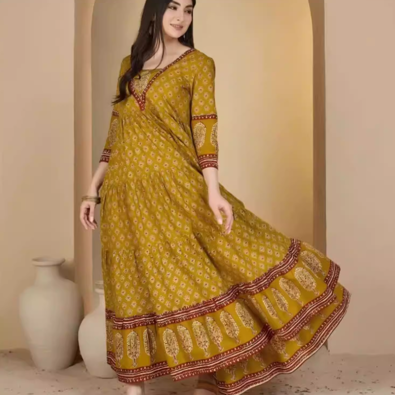 Fashion Ethnic Indian Clothing - Indian Traditional Thin Cotton Ginger Printed