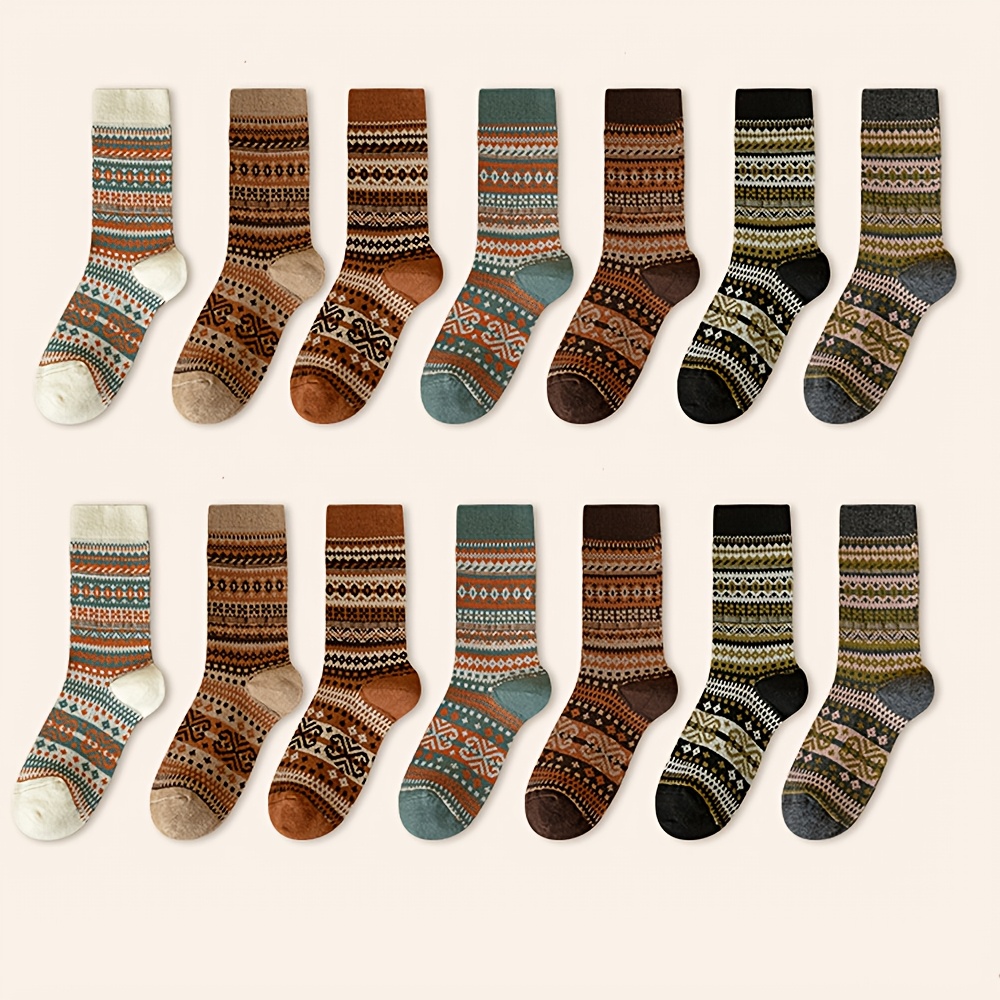 Retro 7-Color Mid-Calf Socks f – обзор и цена Winter Ethnic Fashion For Women